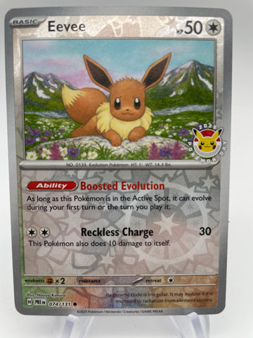 Eevee 074/131 PREen Reverse Holo Pokemon Day Stamp