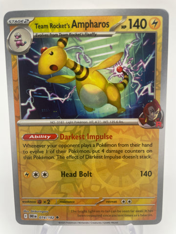 Team Rocket's Ampharos DRIen 074/182 Reverse Holo RH